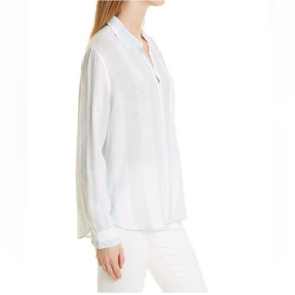 RAILS Women's Charli Awning Stripe‎ Linen Blend Blouse, Large, White/Blue, NWT - Picture 2 of 15